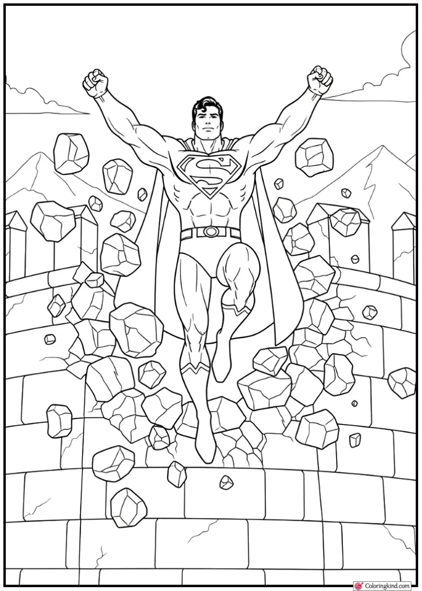 Superman Breaking Through a Fortress Wall