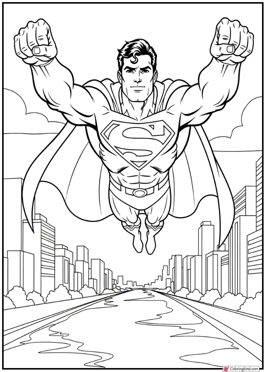 Superman Flying Low Over the City River