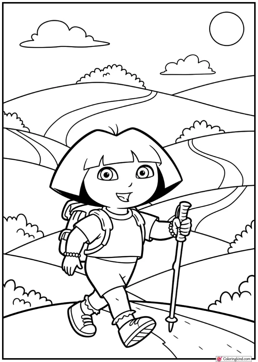 Dora Hiking Through Green Hills