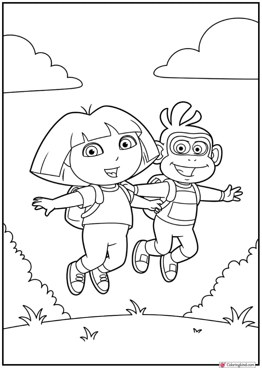 Dora and Boots Jumping Together