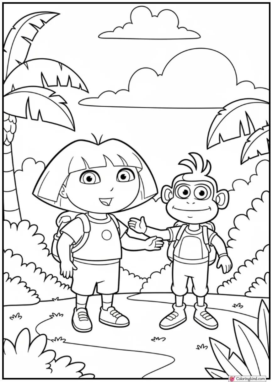 Dora and Boots Cartoon Jungle Scene