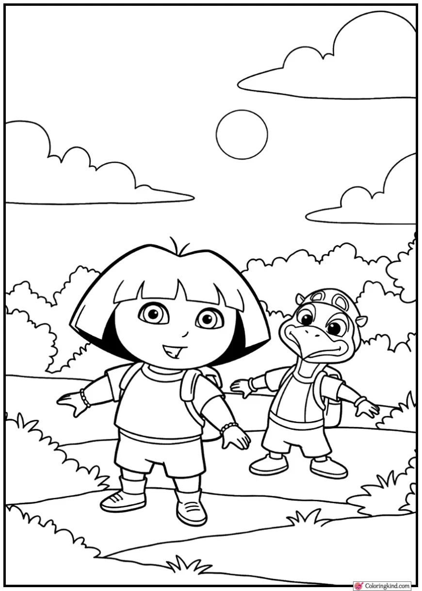 Dora with Swiper Sneaking in the Background