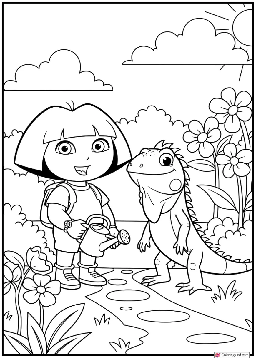 Dora and Isa the Iguana Garden Scene