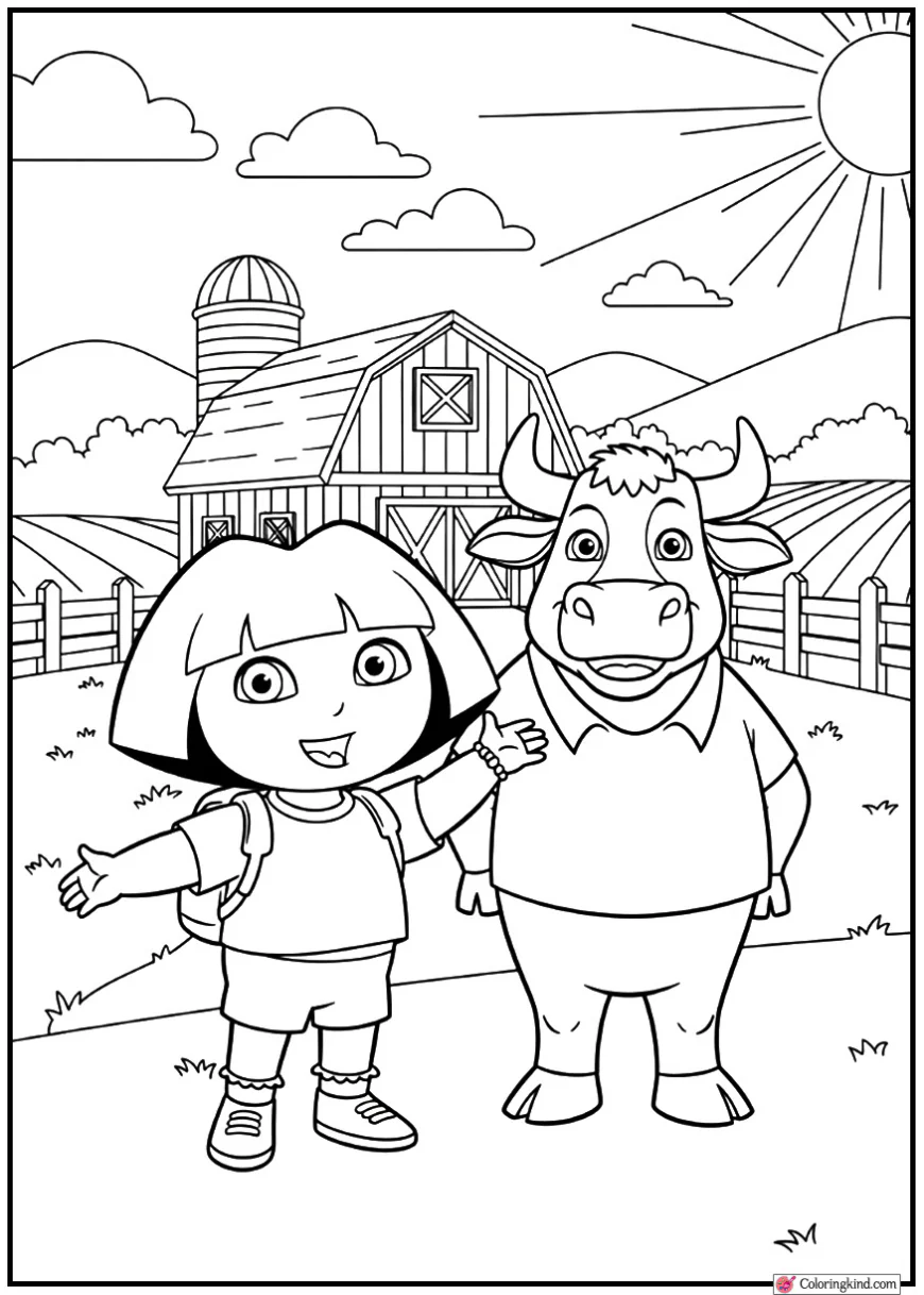 Dora with Benny the Bull Farm Scene