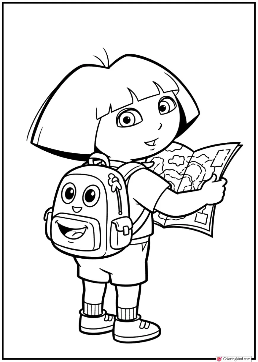 Dora with Backpack and Map Close-Up