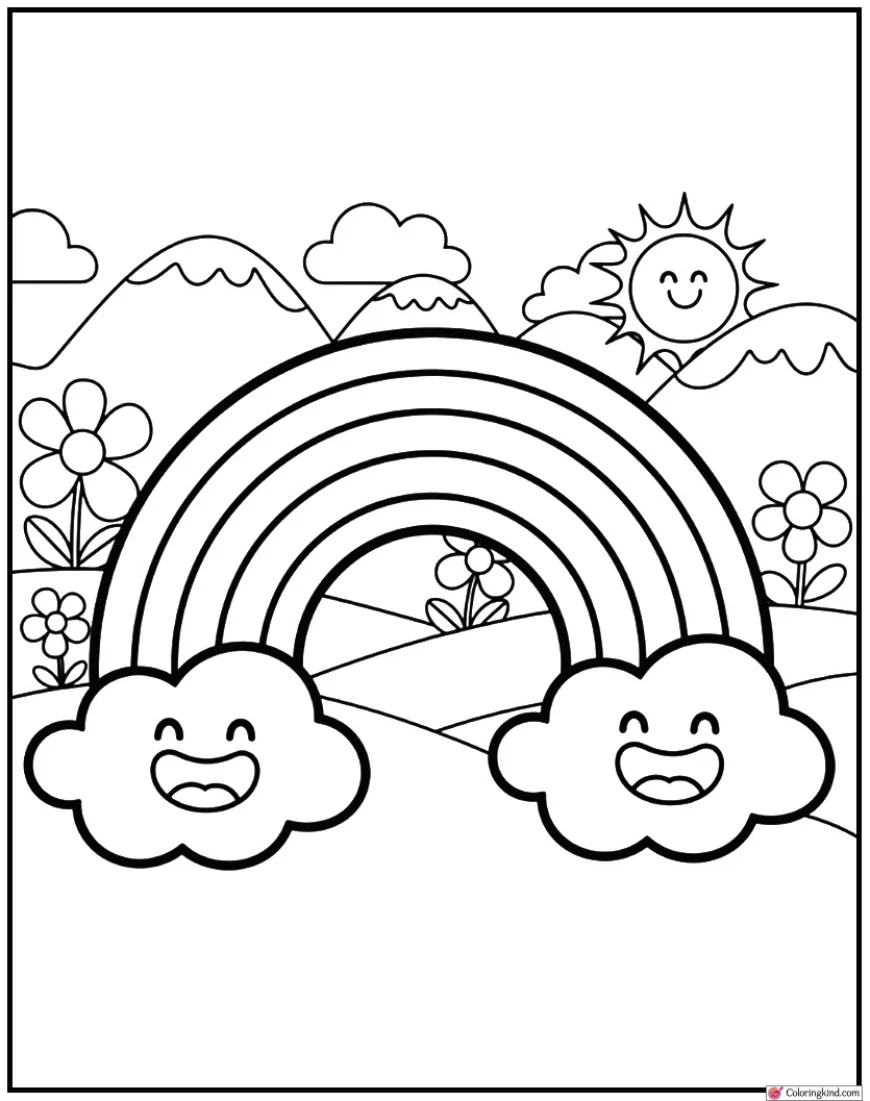 Rainbow with two smiling clouds