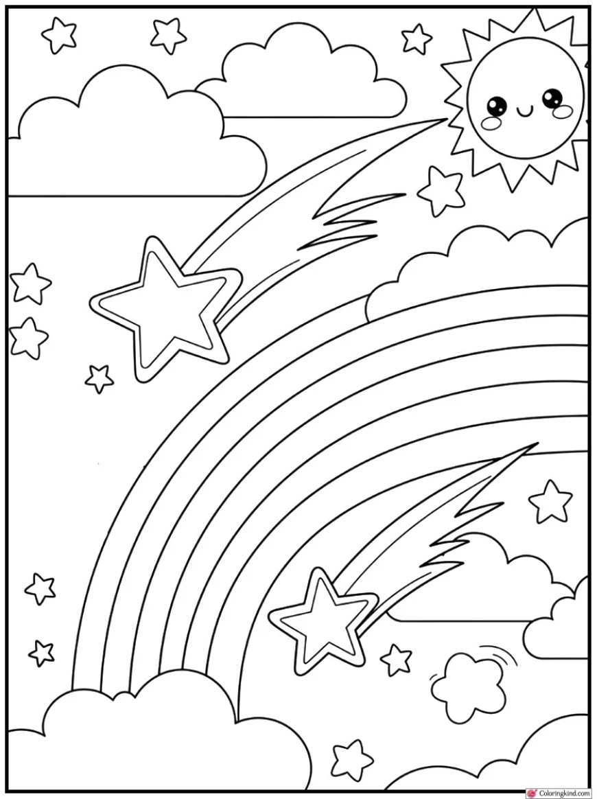 Rainbow with shooting stars